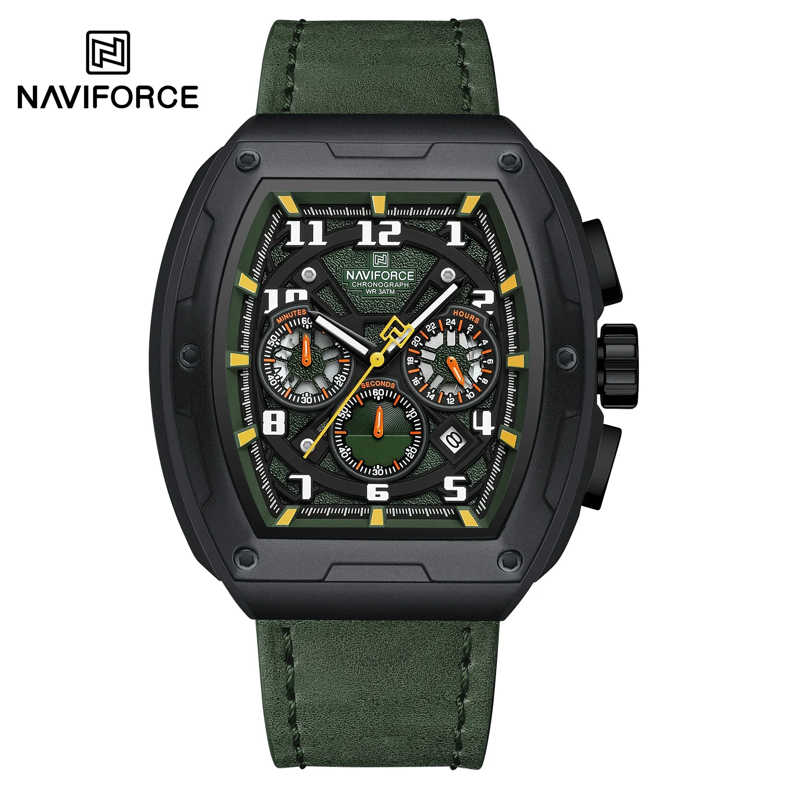 NAVIFORCE 8053 Relógio Masculina Moda Couro Banda Quartz Relógio de Pulso Cronógrafo À Prova D' Água Relógio Luminoso Relogio masculino