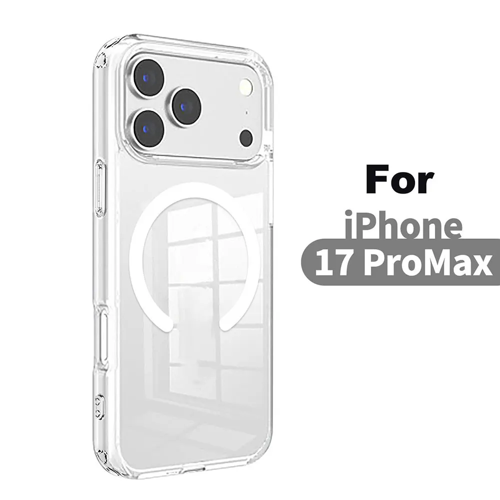 Laudtec Clear Back Phone Cases for Iphone 17 Air 16 15 Pro Max Magnetic Charging Shockproof Transparent Cover Customized Sjk1062