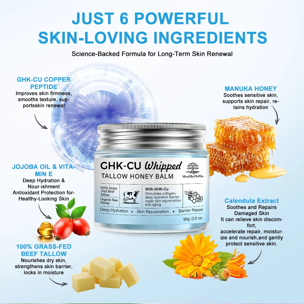 ghk cu eczema Private Label 100% Grass-Fed GHK-Cu Whipped Tallow Honey Balm for Relief 60g OEM ODM Skin Barrier Restore Face Cream Botanical Extract Size:25 G B12 - VitaShots Mobile