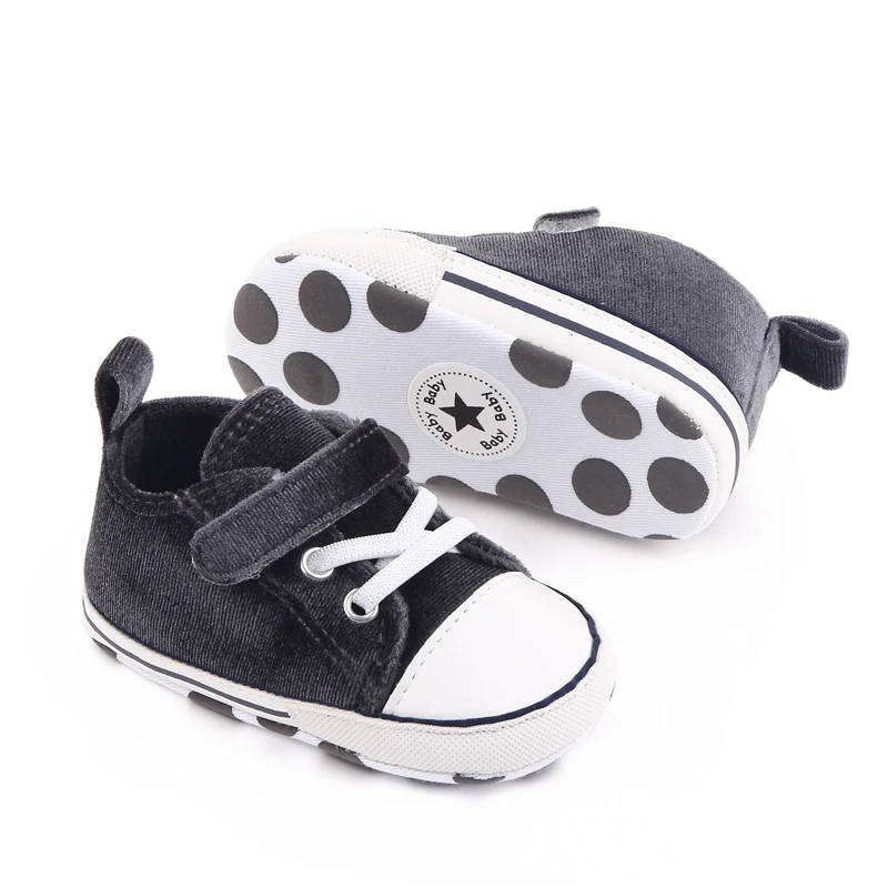New Arrival Star Dot Canvas Baby Sneakers Shoes Lace up Walking Shoes Soft Sole Slip on House Slippers supplier