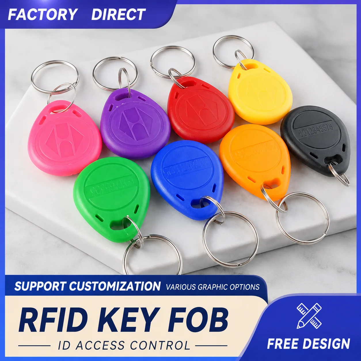 Low Price Waterproof NFC Key Fobs Rewritable RFID Keyfob 14443A PVC Epoxy Material 13.56MHz Frequency QR Code Communication