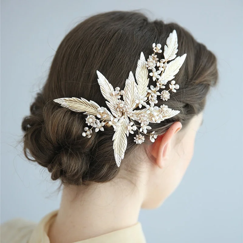 Leaf Hair Piece, Leaf hair Comb, Bridal Hair Comb Silver Leaf Head Piece Wedding Hairpiece, Wedding store Headpiece Pearl Bridal Hair Piece Leaves