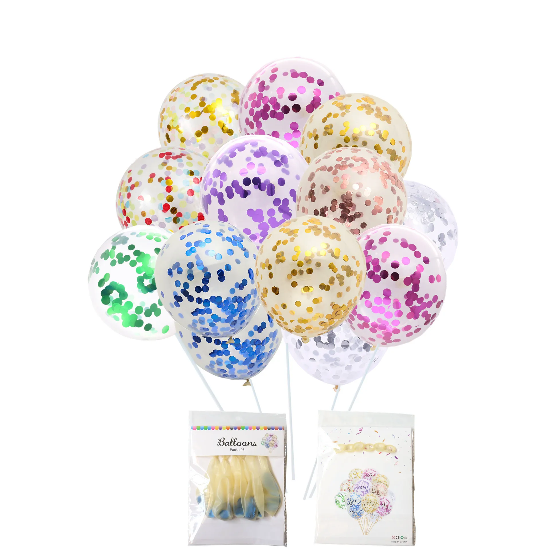 Qty 6 x 12in Clear Confetti Filled  Balloons Birthday Celebration Party Supplies 