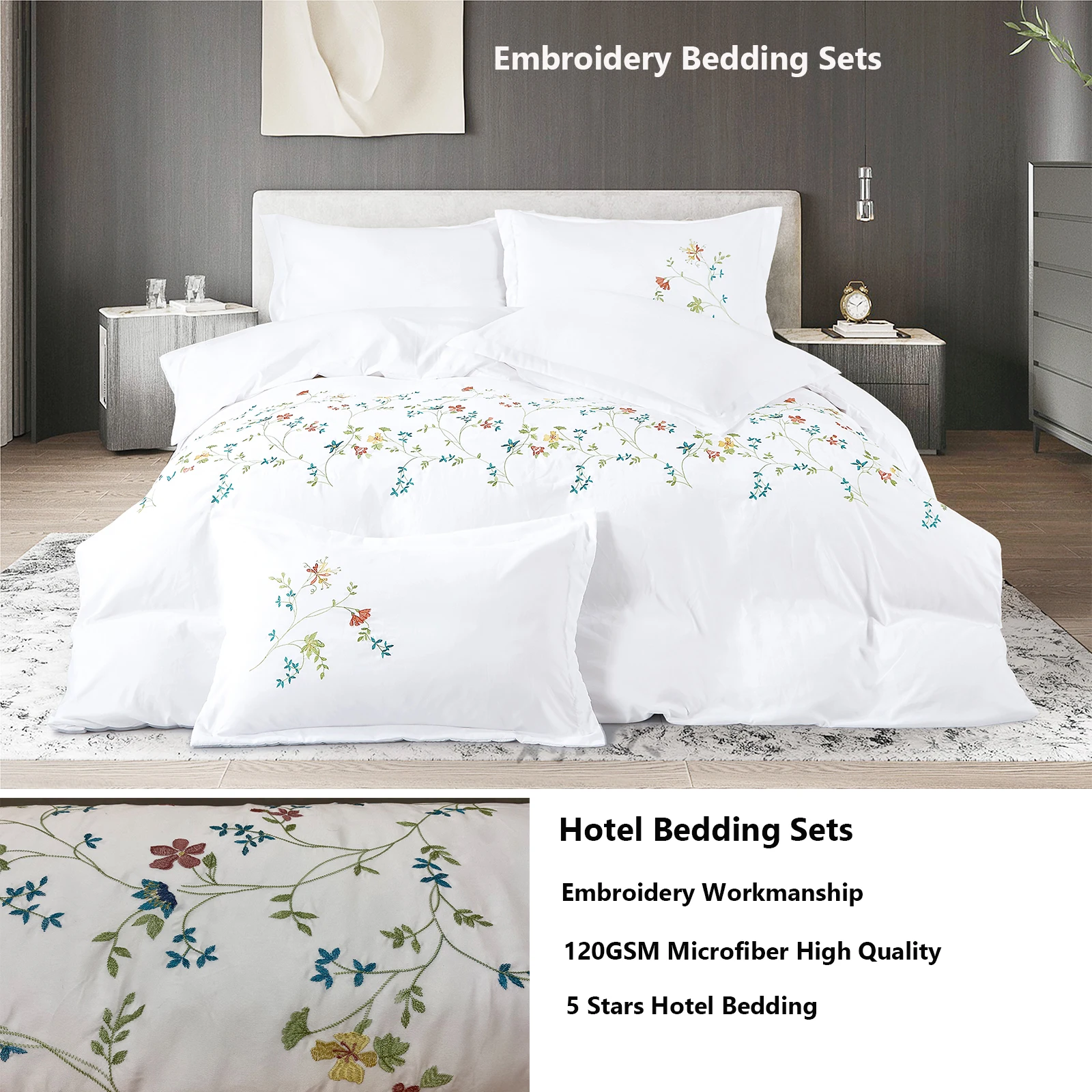 Fünf-Sterne-Hotel Bettwäsche Bettbezug-Sets 4/6-teilig Bestickte Blumen Bettgarnituren Weiße Baumwolle Hotel-Bettwäsche Bettbezug| Alibaba.com