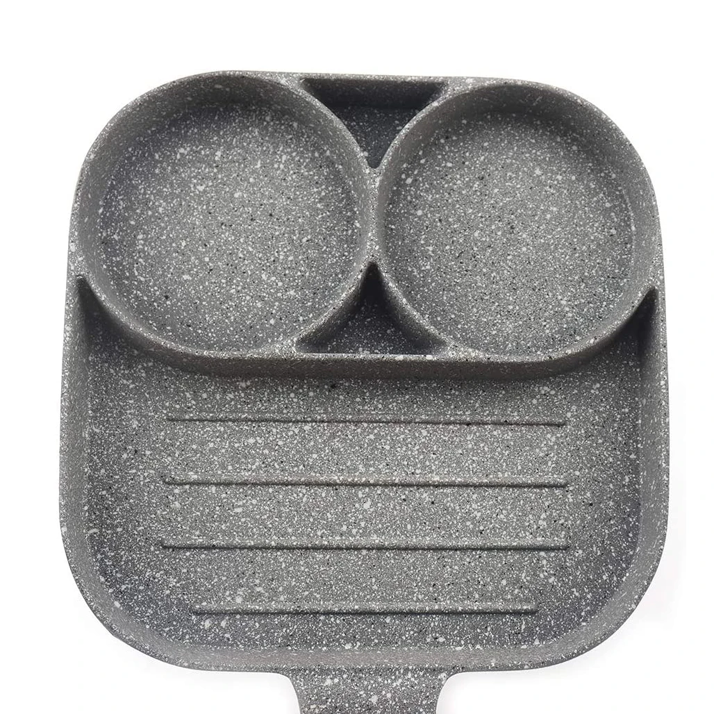3 Section Nonstick Egg Frying Pan 2 in 1 Divided Frying Grill Pan Pancake Omelette Pan Aluminium Alloy Fried Egg Cooker