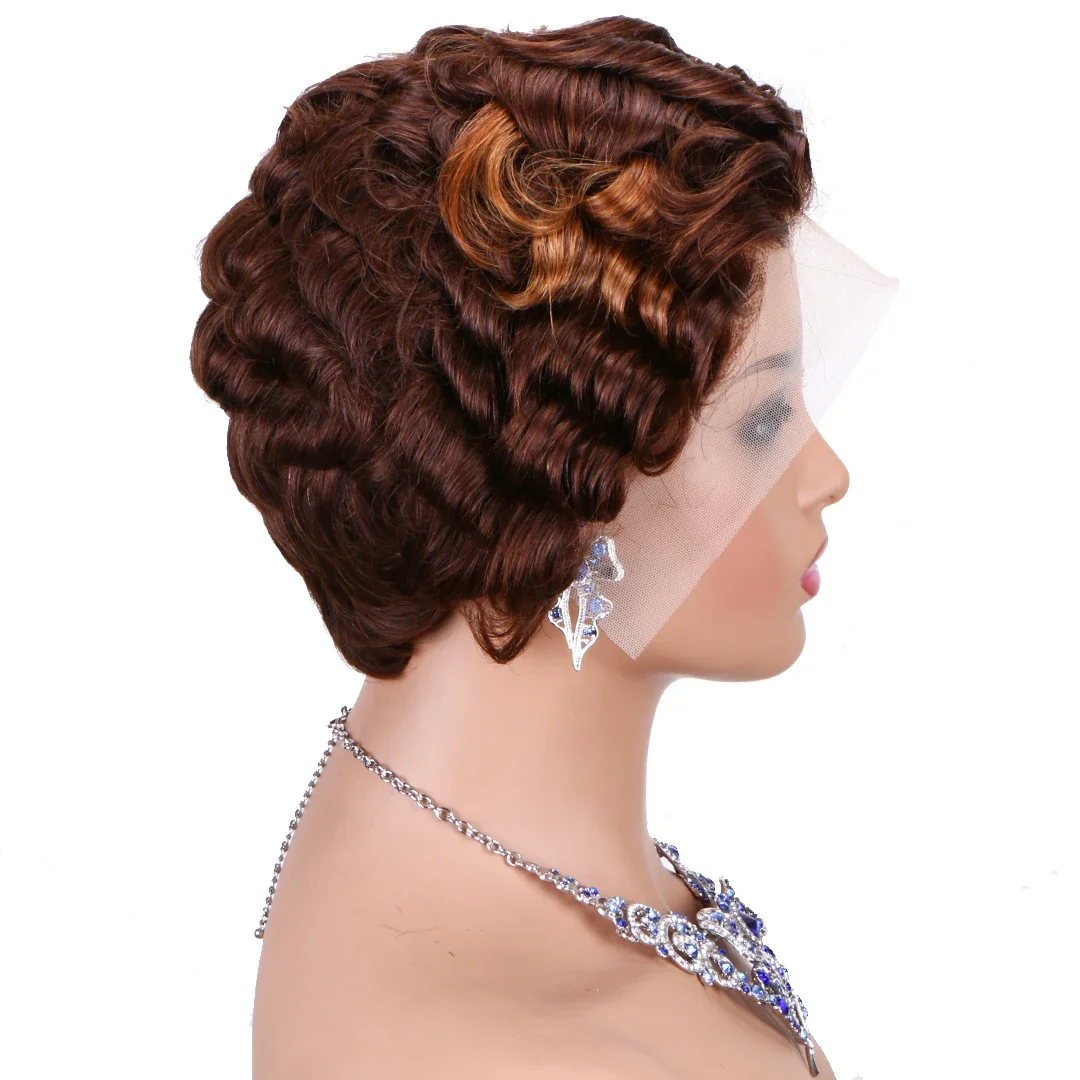 Burgundy 99J Red Color Lace Front Short Bob Wig Human Hair Pre Cut Loose Bouncy Wave Pixie Cut Frontal Wigs Preplucked_voghion.com