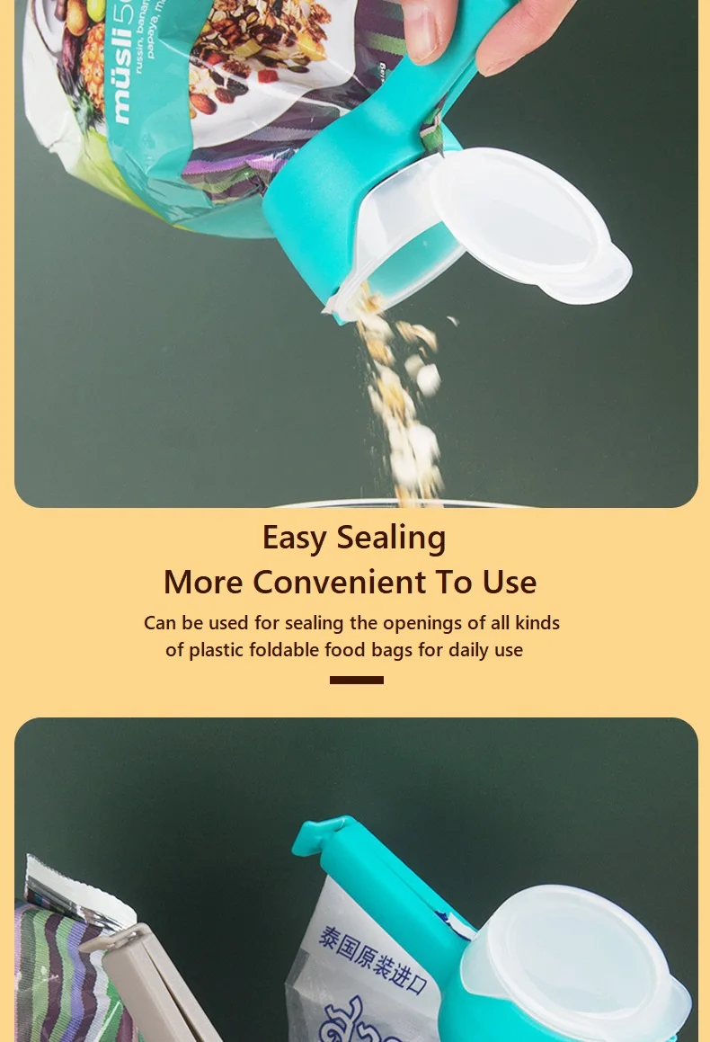 Adjustable Multi-Function Plastic Tea Moisture-Free Food Sealing Clip Leak-Proof Snack Bag Clip with Discharge Nozzle