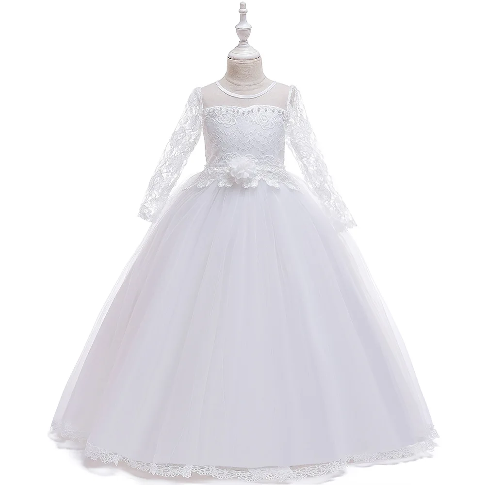 Little Girl Clothes One Piece Lace Girls Party Dresses Embroidery Girls Ball Gowns Evening Wedding Dress Buy Kids Clothes And Elegant Dress White Ball Gowns With Sleeves Young Girls Ball Gowns Product On
