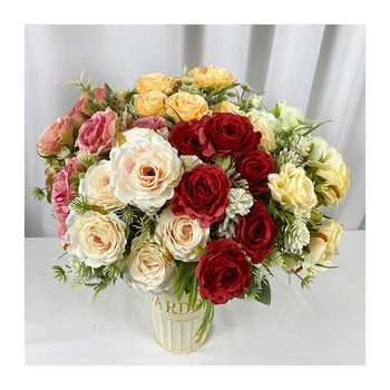 Meijiang Cheap Price Custom High Quality Modern Style Wedding Artificial Flower 9 Polish Roses Bouquets