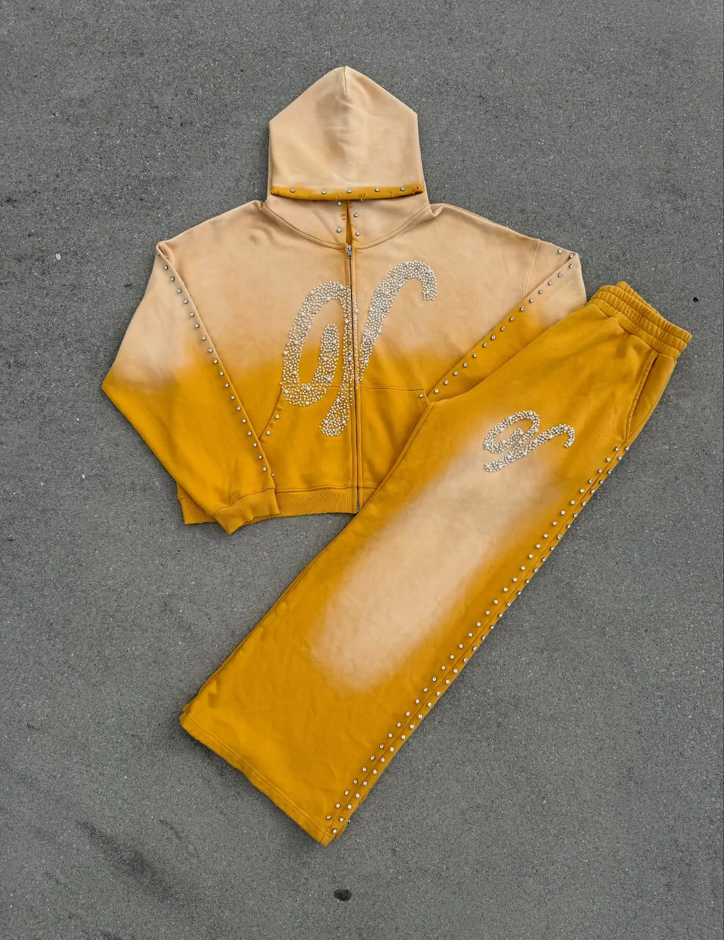 Men Heavyweight 2 Piece Sweatsuit Sets Women Plain Tracksuit Custom Cotton Acid Wash Unisex Sweatpants and Zip Hoodie Set