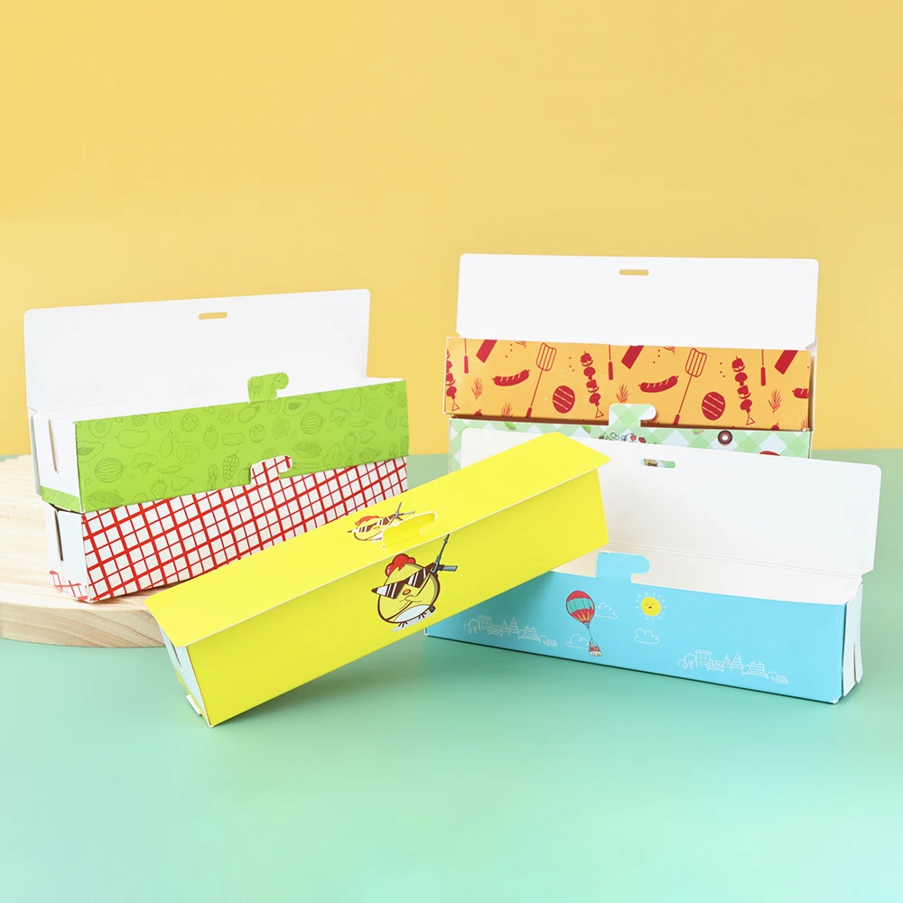 Cake Paper Container Waffle Packaging White Paper Box Catering Hot Dog Paper Box UV Coated Biodegradable Hot Dog Box Logo