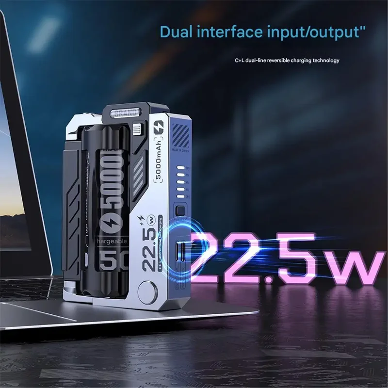 New Portable Mechanical Design One-click Battery Change Mini Power Bank 20000mAh External Battery Charger