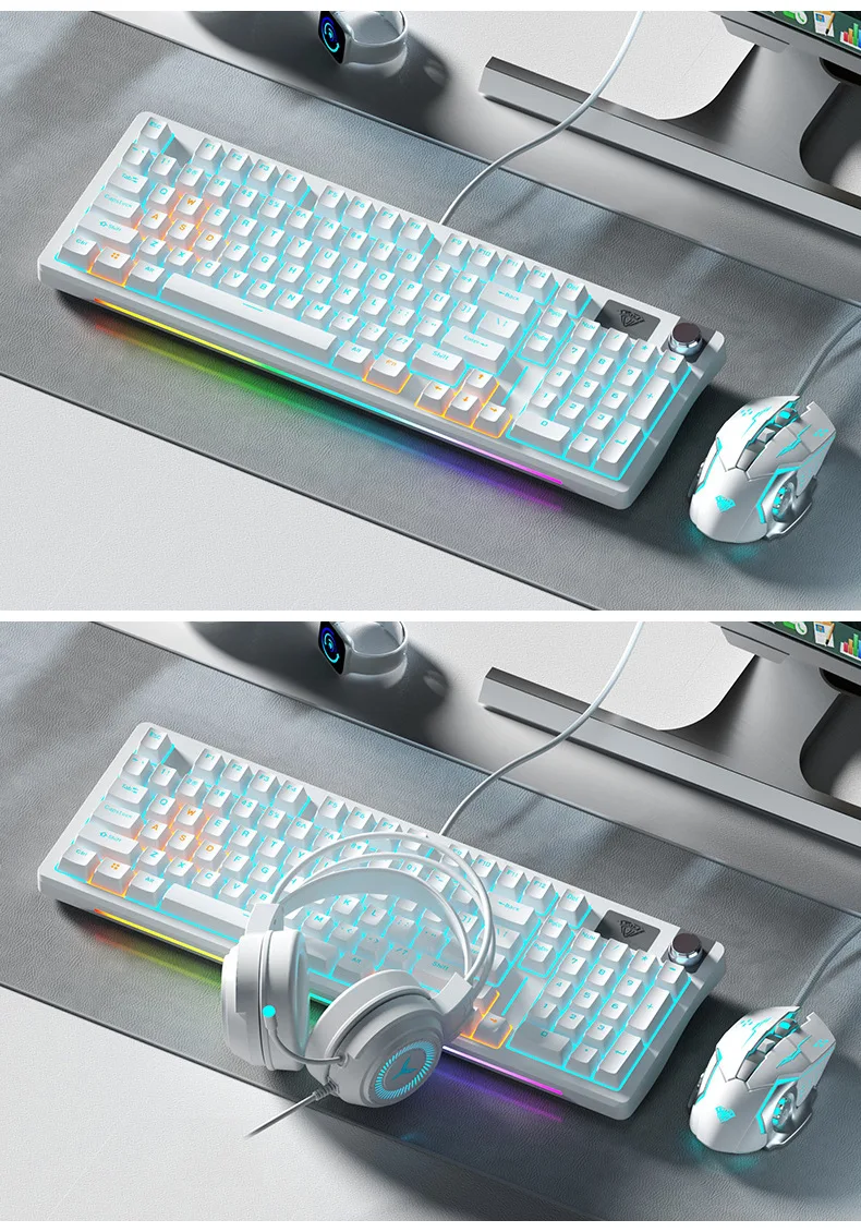 AULA S98 RGB LED Wireless Gaming Keyboard 98-Key Red Axis USB/RF Anti ...