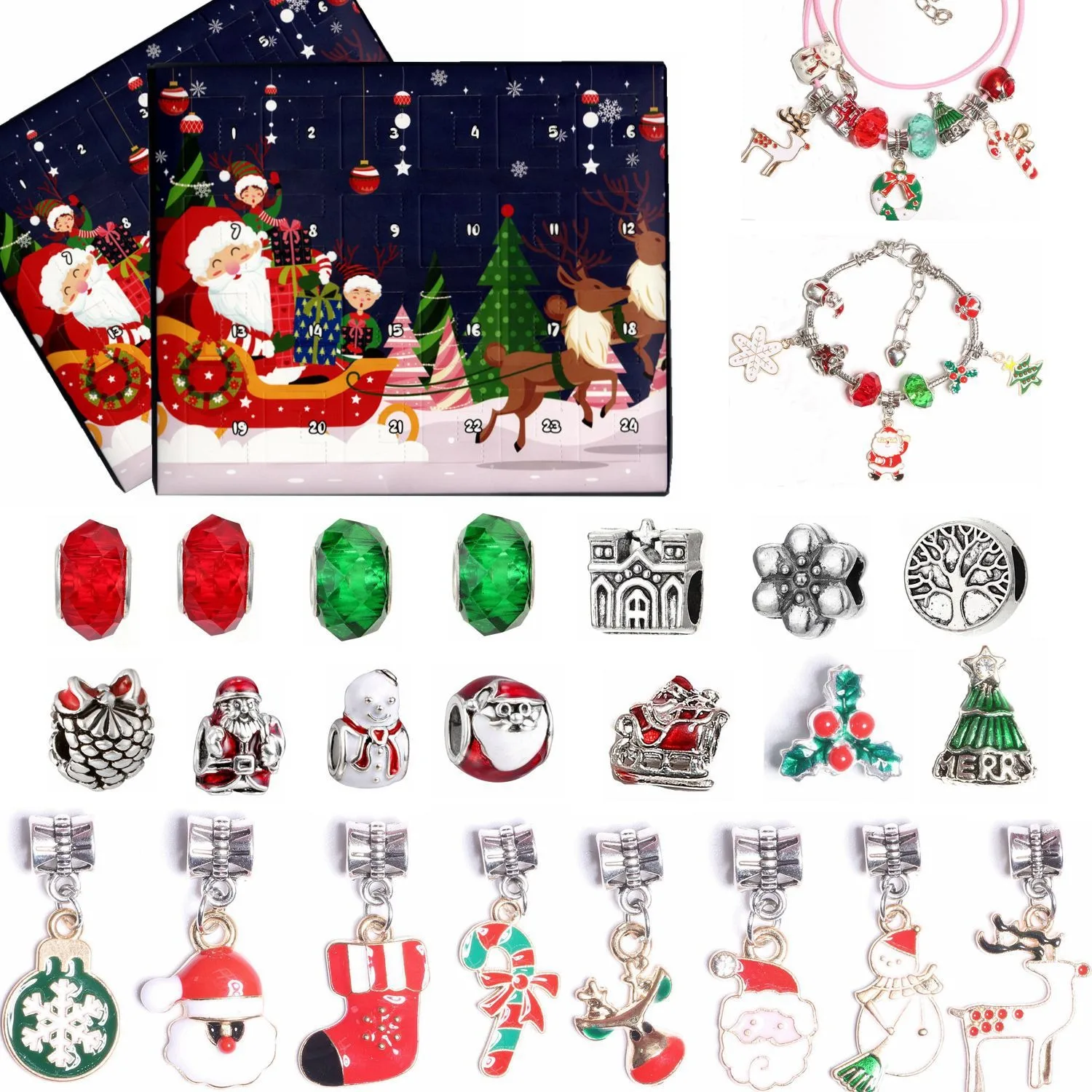 24pcs Christmas Advent Countdown Calendar Blind Box Set 2023 Hot Sale China Wholesale Charm Bracelet Kit