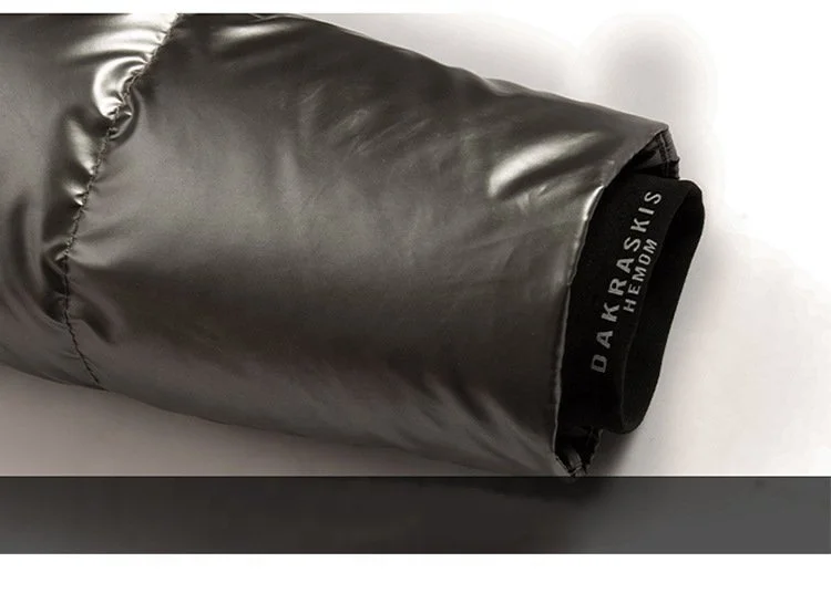 Лучшее качество, мужское Черно-серое блестящее пуховое пальто, зимняя длинная куртка с капюшоном на утином пуху