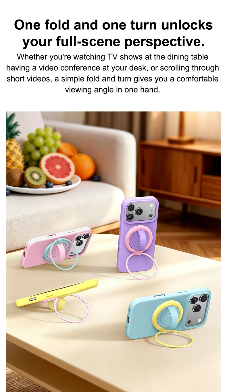Double Ring Magnetic Phone Holder Silicone Grip Stand with Foldable Kickstand for Hands Free Viewing Smartphone