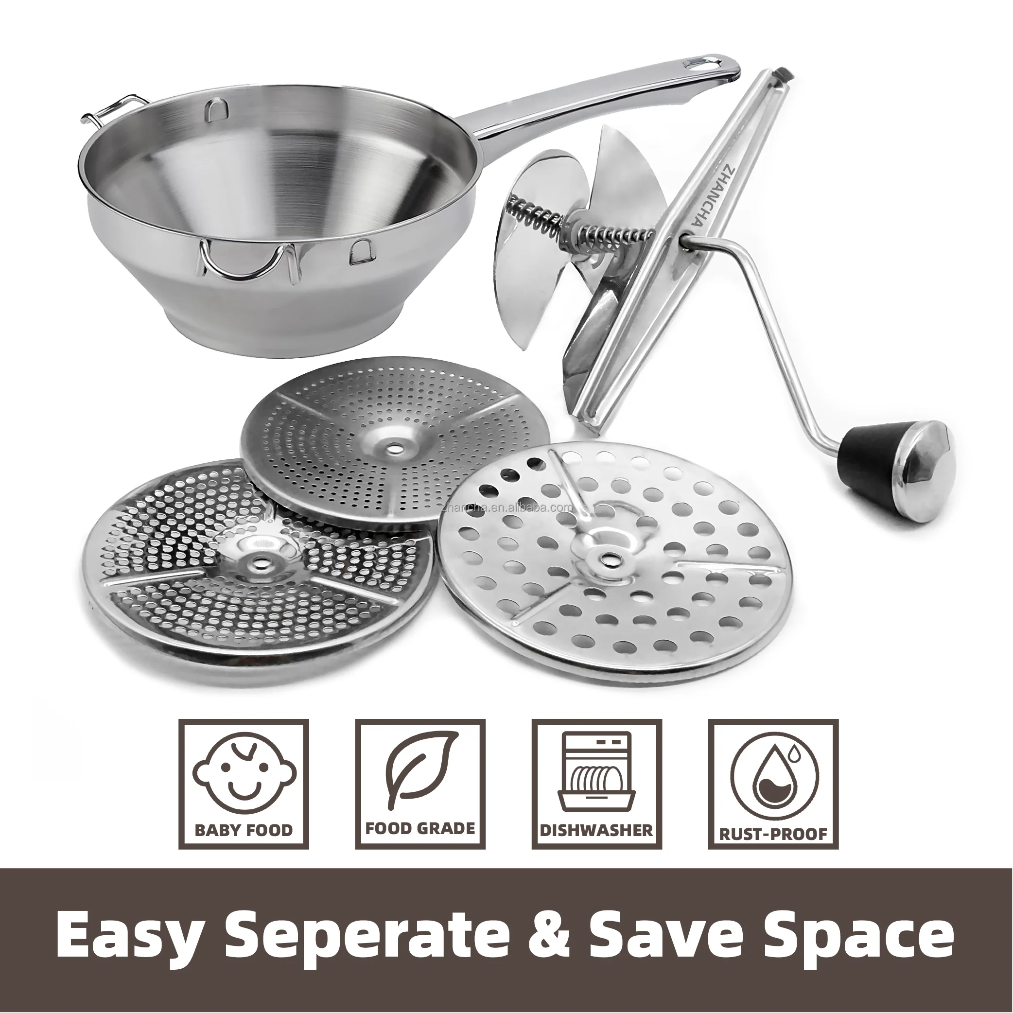 Stainless Steel Hand Crack Vegetables Mill Grinding Mushed Potato and Salad
