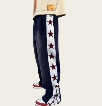 Custom Logo High Waist French Terry Sweat Pants Puff Printing Streetwear Sport Acid Wash Men Sweatpants