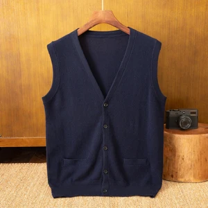 Autumn and Winter ODM Men's Custom Knitted Top Warm Zipper Vest with Buckle Style Manufacturers' Cashmere Cardigan