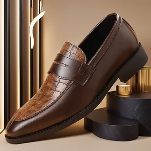 Spring Autumn New Cross-border Men's Business Casual Pointed Toe Slip-on Shoes Rubber Outsole Stripes Large Size