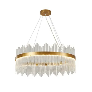 Round Modern Nordic Breakfast Counter Ceiling LED Pendant Lamp for Home Decor Ring Circle Luxury Crystal Chandelier Lighting