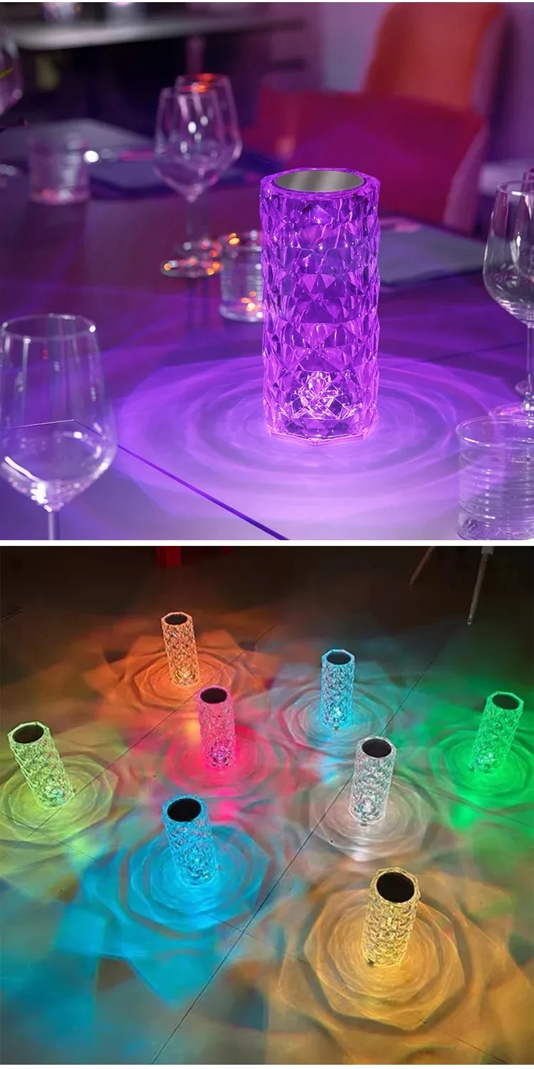 Rechargeable Crystal Touch Table Desk Lamp Dimmable Led Crystal Rose Light Crystal Table Lamp