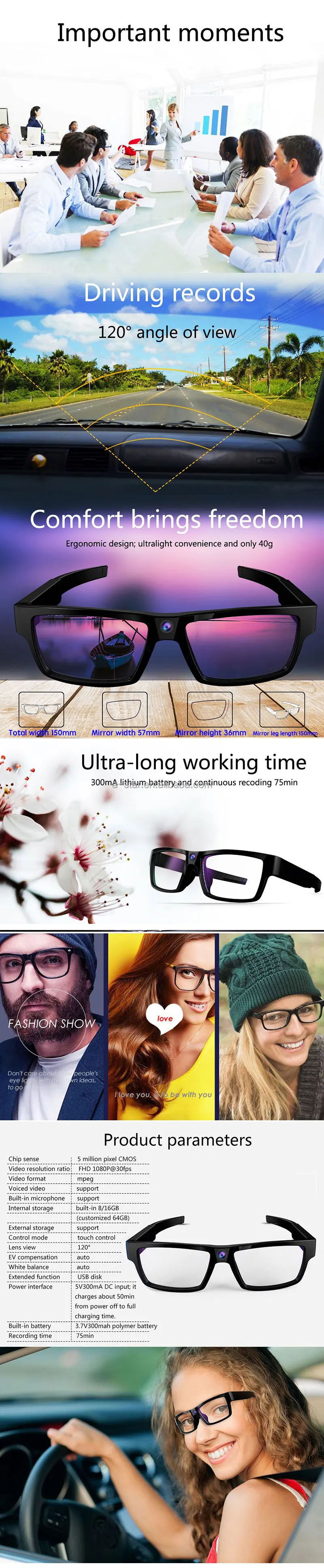 Outdoor Touch Smart Camera Glasses Hd 1080p Video Recording Eye Camera