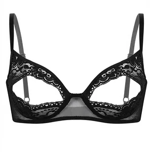 TiaoBug Women's Sexy Lingerie Erotic Bra Transparent Lace Underwear Open Chest Seductive ODM