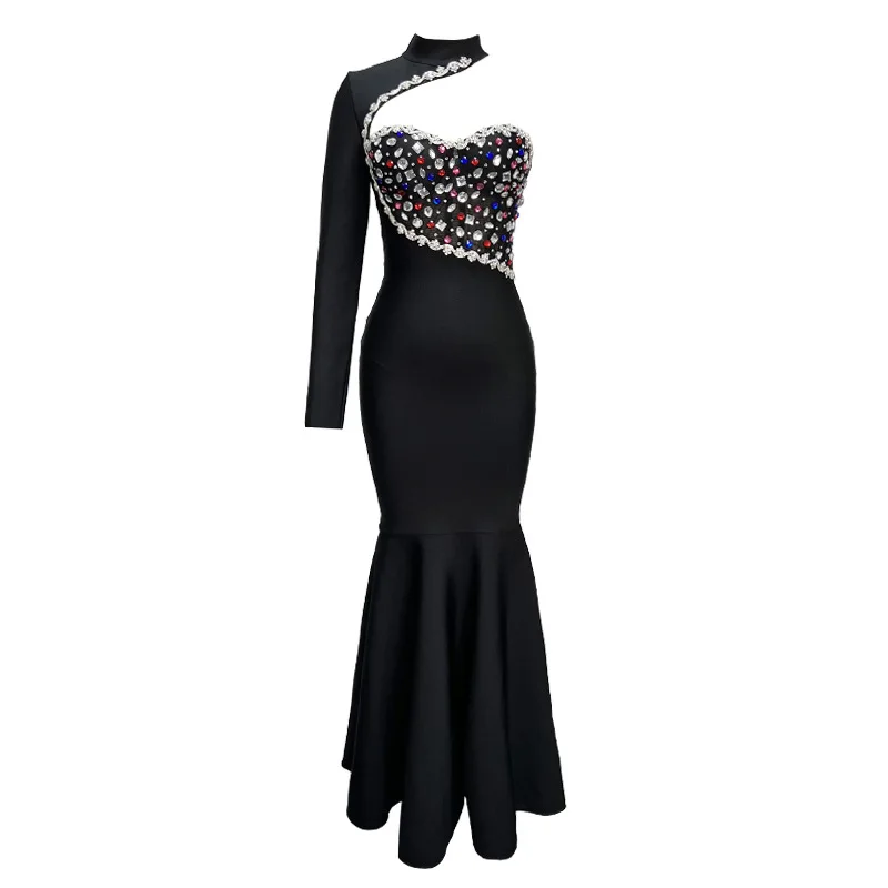 black prom dresses with slit Sparkly Black Tulle A-line Long Evening Prom Dresses, Custom High Slit Prom  Dress, MR8677 main image 1