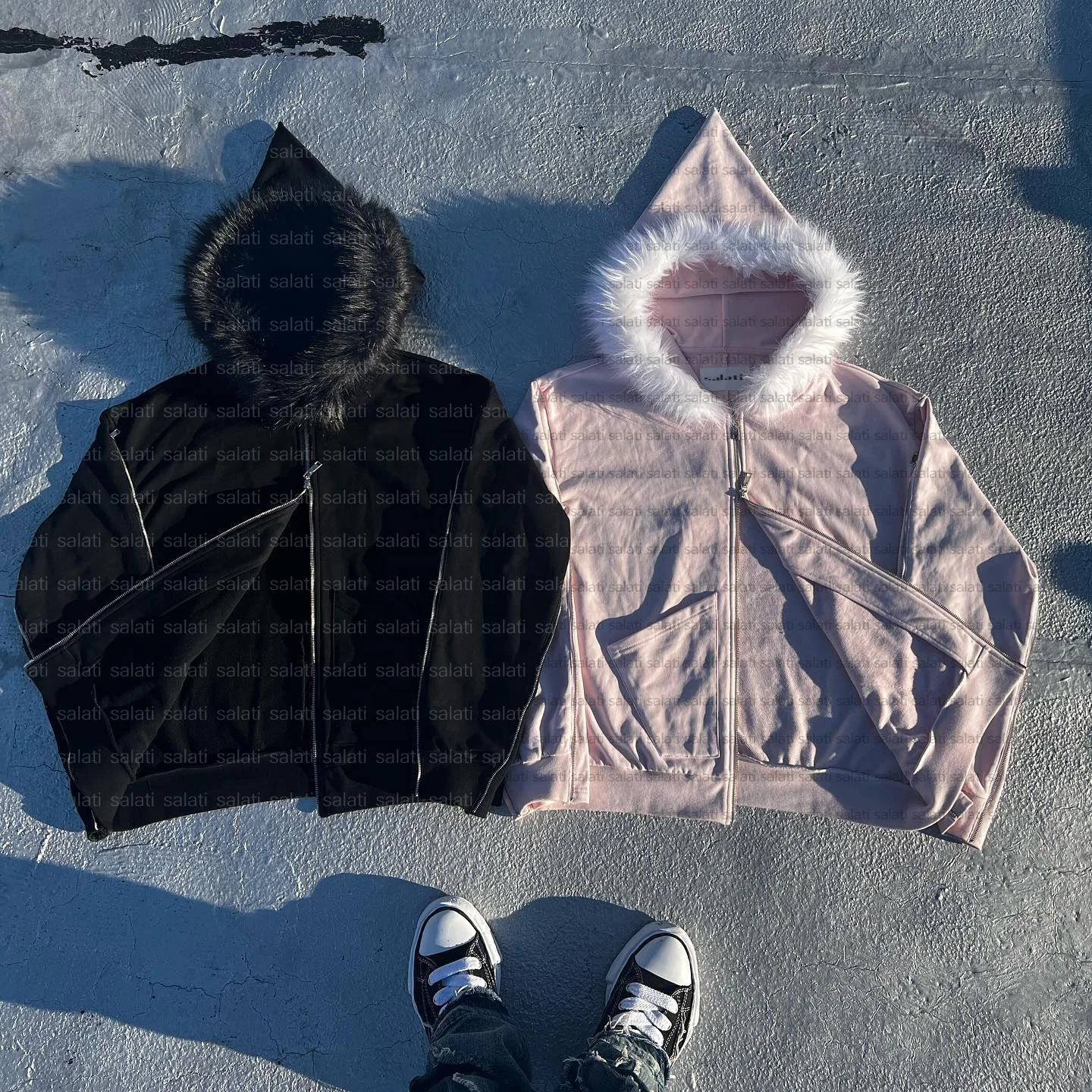 Custom Men Hoody Jacket Y2K Detachable Faux Fur 400GSM Cotton French Terry Blank Heavyweight Double Zipper Zip up Hoodies Unisex gallery 3