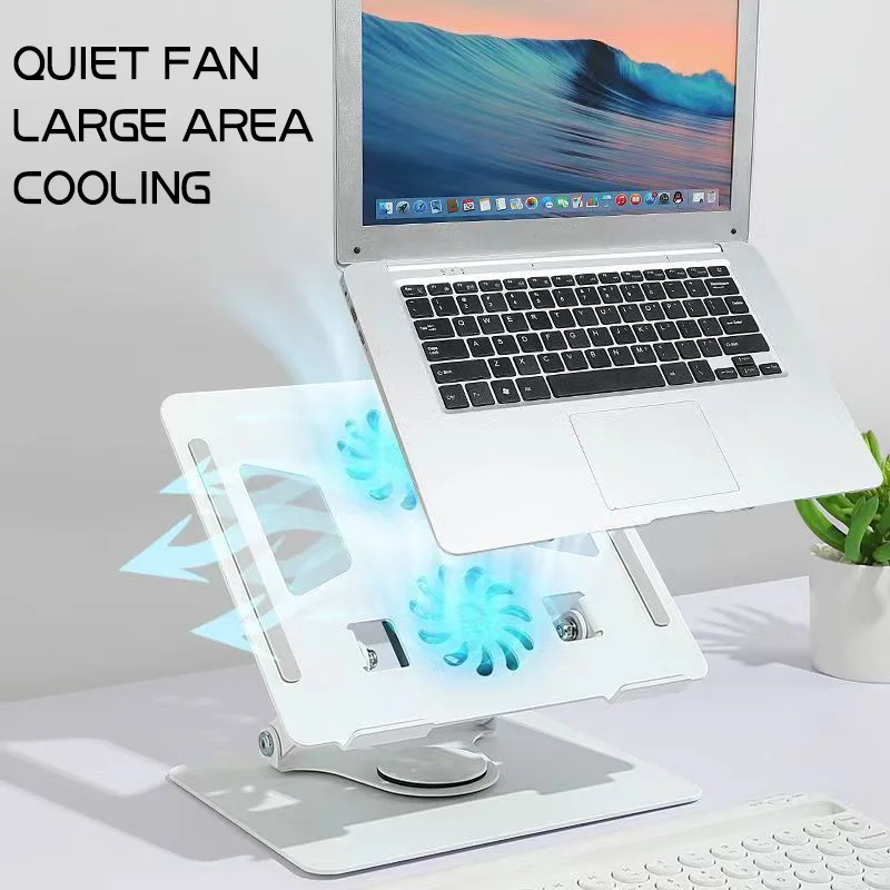Aluminum 360 Degree Rotating Height Adjustable Laptop Stand Portable Laptop Riser Holder Laptop Cooling Stand with Double Fans