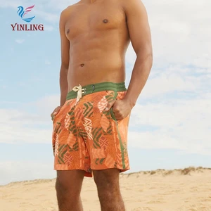 Custom Surf Men'S Elastic Waterproof Polyester Swimming Shorts Printed Beach Shorts for Men