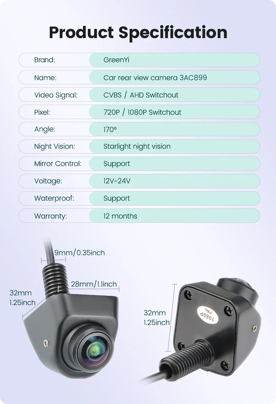 GreenYi AHD 1920x1080P Car Rear View Camera with Night Vision & 170 ...