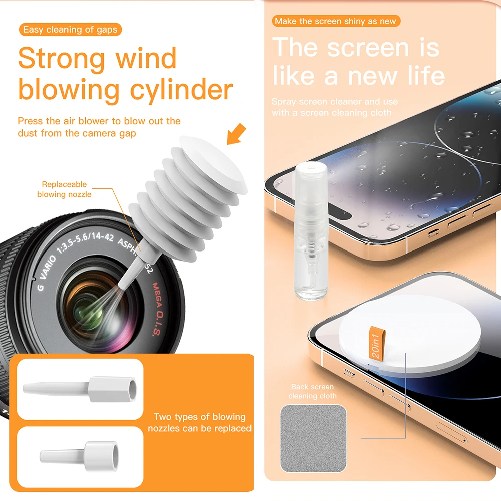 Smart Electronic Multi Purpose Sponge Ear Bud Headphone Mobile Cell Phone Touchscreen Pc Touch Screen Mist Cleaner Spray Kit