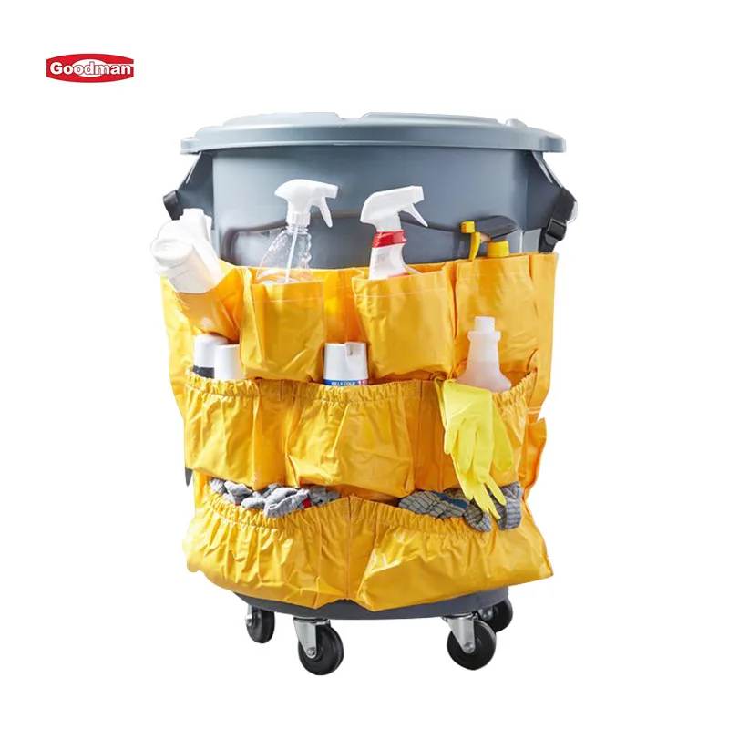 New design multifunctional 12 pockets yellow waste container utility tool  trash can cleaning caddy bag