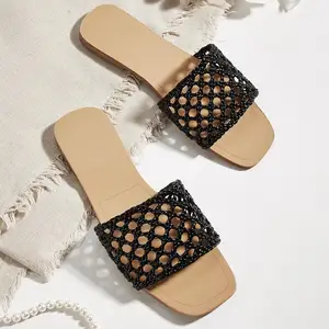 BUSY GIRL CXX125 Flat Sandals for Women Summer Hollowed Out Handmade Woven Shoes New Fashion Roman Style Slip on Flat Sandals