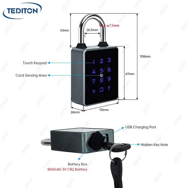 Lockers Padlock Lock Waterproof Security Keyless Pin Code Card Key Combination Portable Smart App Padlock