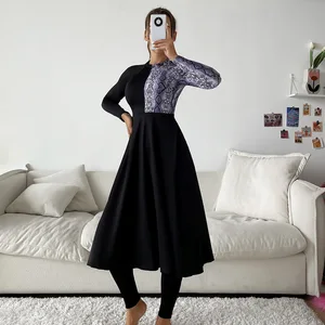 Muslim Modest One-piece Swimsuit for Women Push up 2 Piece Set with Snake Print Round Neck Full Coverage