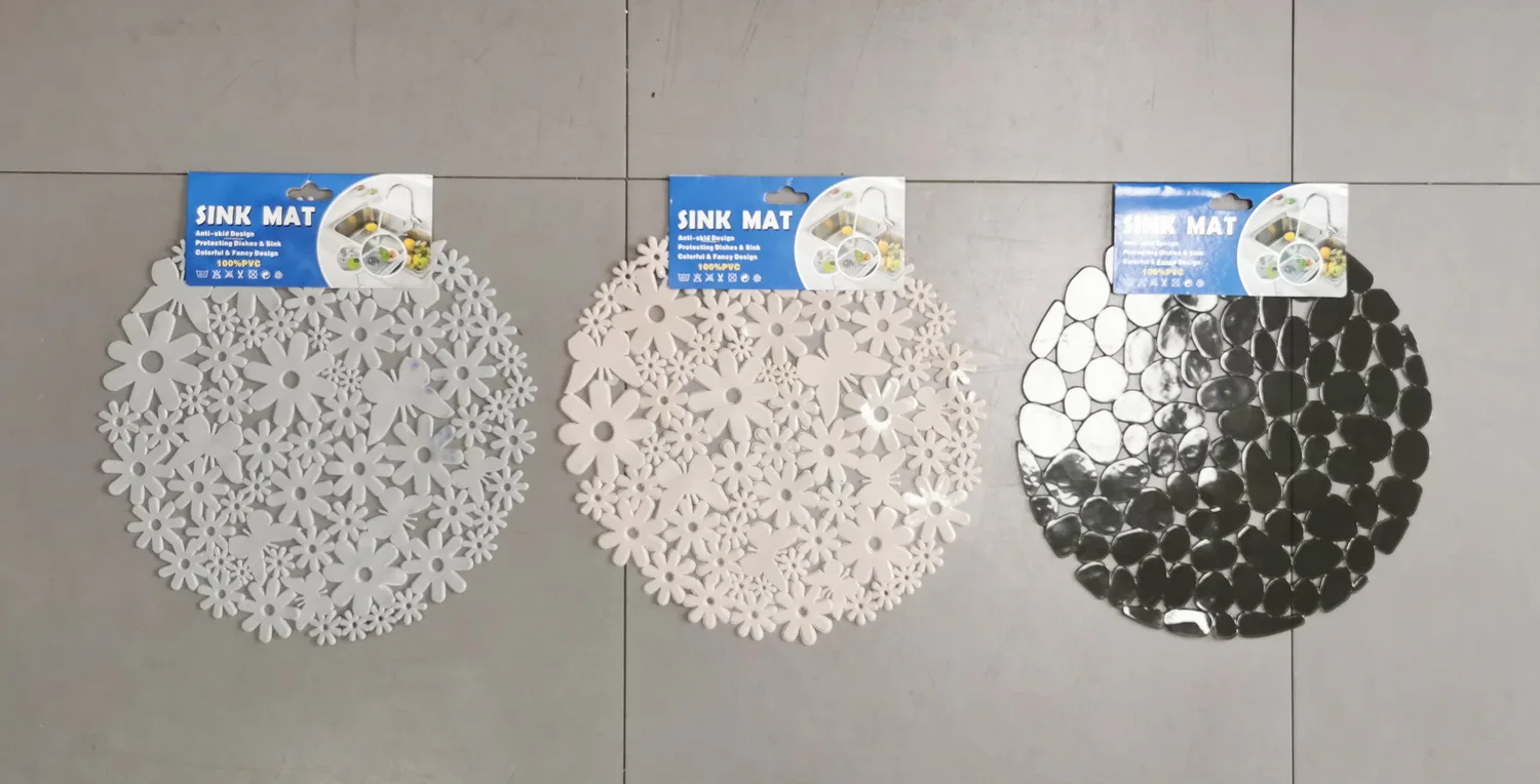 Eco-Friendly Round PVC Sink Mat for Kitchen RD29cm Plastic Pad With Novelty Design Under-Sink Drain Table Decoration