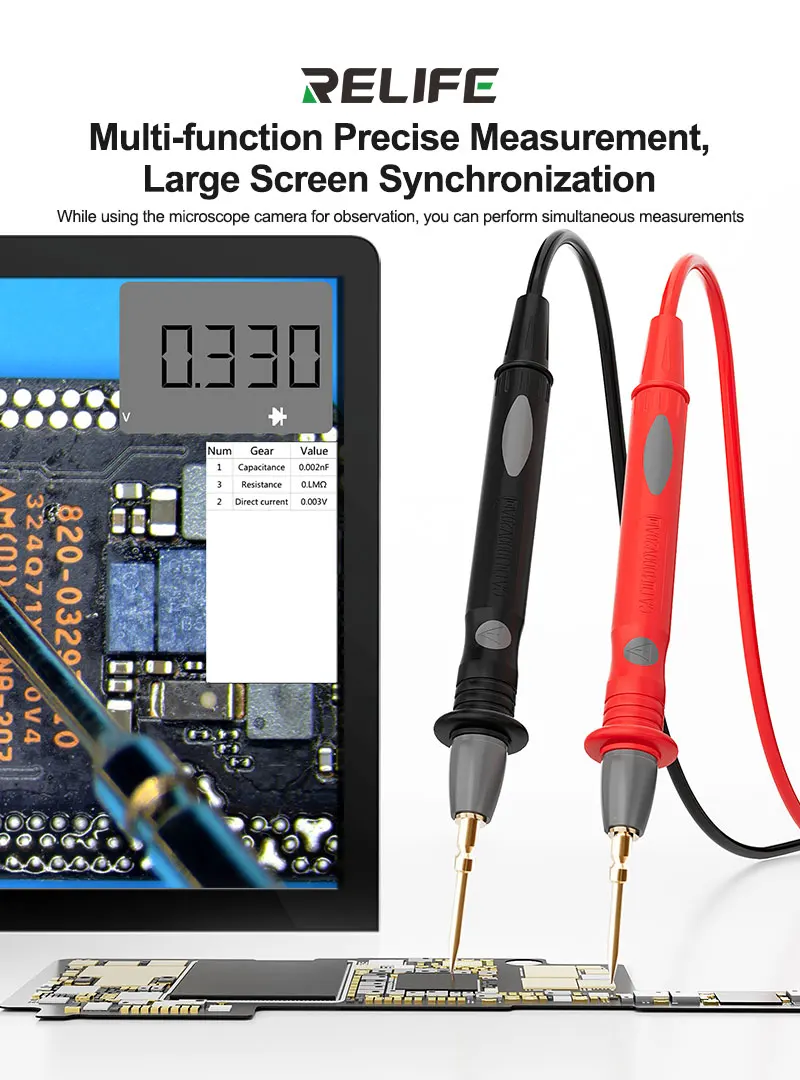RELIFE MC2 Multimètre multifonction Caméra 4K Microscope Caméra industrielle 4K HDMI Double écran Interface C Mesure