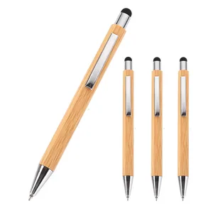 Wholesale 2 in 1 Multi-Function Stylus Press Bamboo Ballpoint Pen With Laser Custom Printed Logo for Office Gift