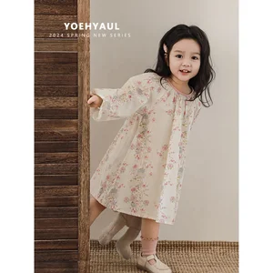 YOEHYAUL Kids Sweet Lovely 100% Cotton Floral Pattern Spring Baby Girls Dress 2-3 Year Fashion Dress for Girls