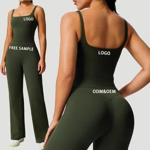 Two Piece Solid Plus Size Yoga Set Tank Top Crop Top High Waist Leggings Flare Pants Scrunch Butt Activewear Gym Workout Women