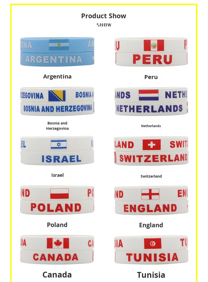 France Paris World Games Commemorative National Day United States Brazil China Flag Eco-friendly Silicone Bracelet 20cm Band supplier