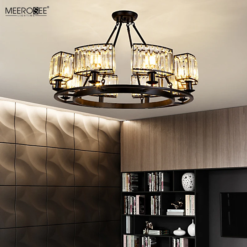 Meerosee Rustic Crystal Chandelier Modern Contemporary Ceiling Light Fixtures Vintage Pendant Lighting Dining Room Foyer MD86792