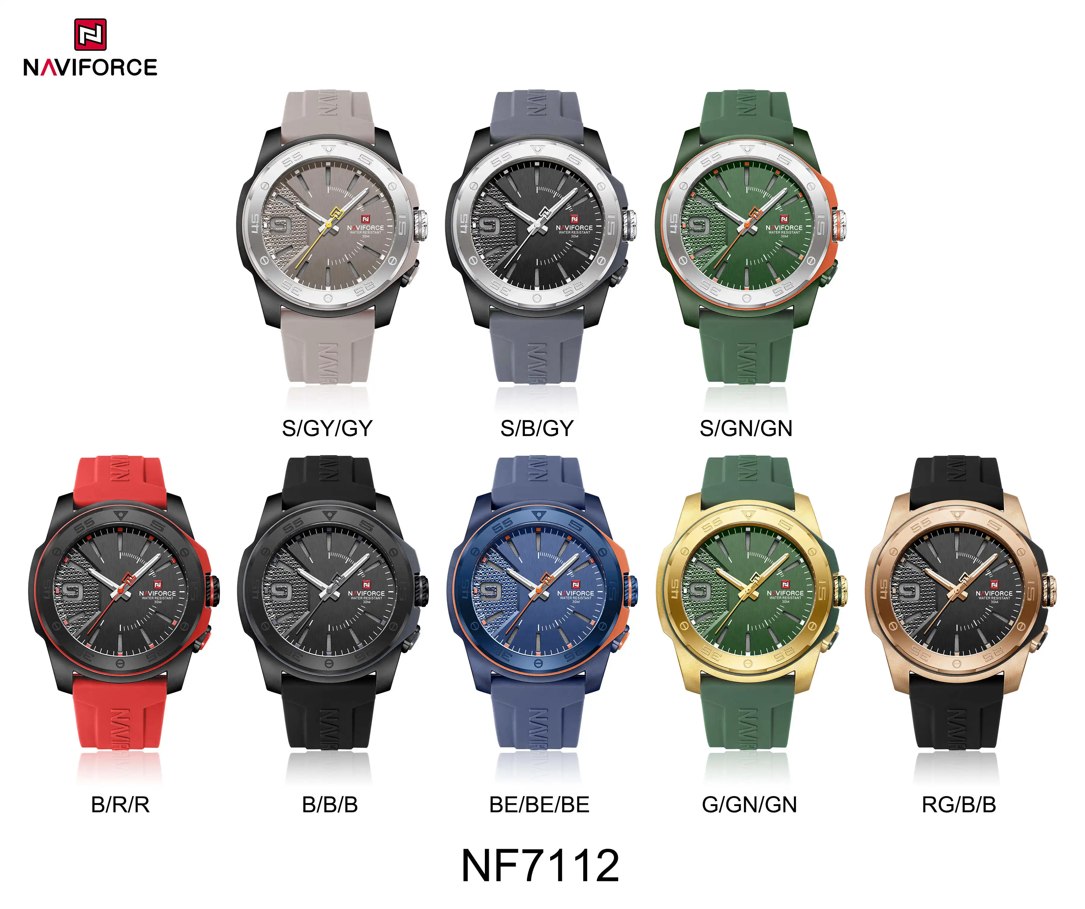 NAVIFORCE NF7112 Original Quartz Watch for Men Simple Silicone Strap 3Bar Waterproof Luminous Watches