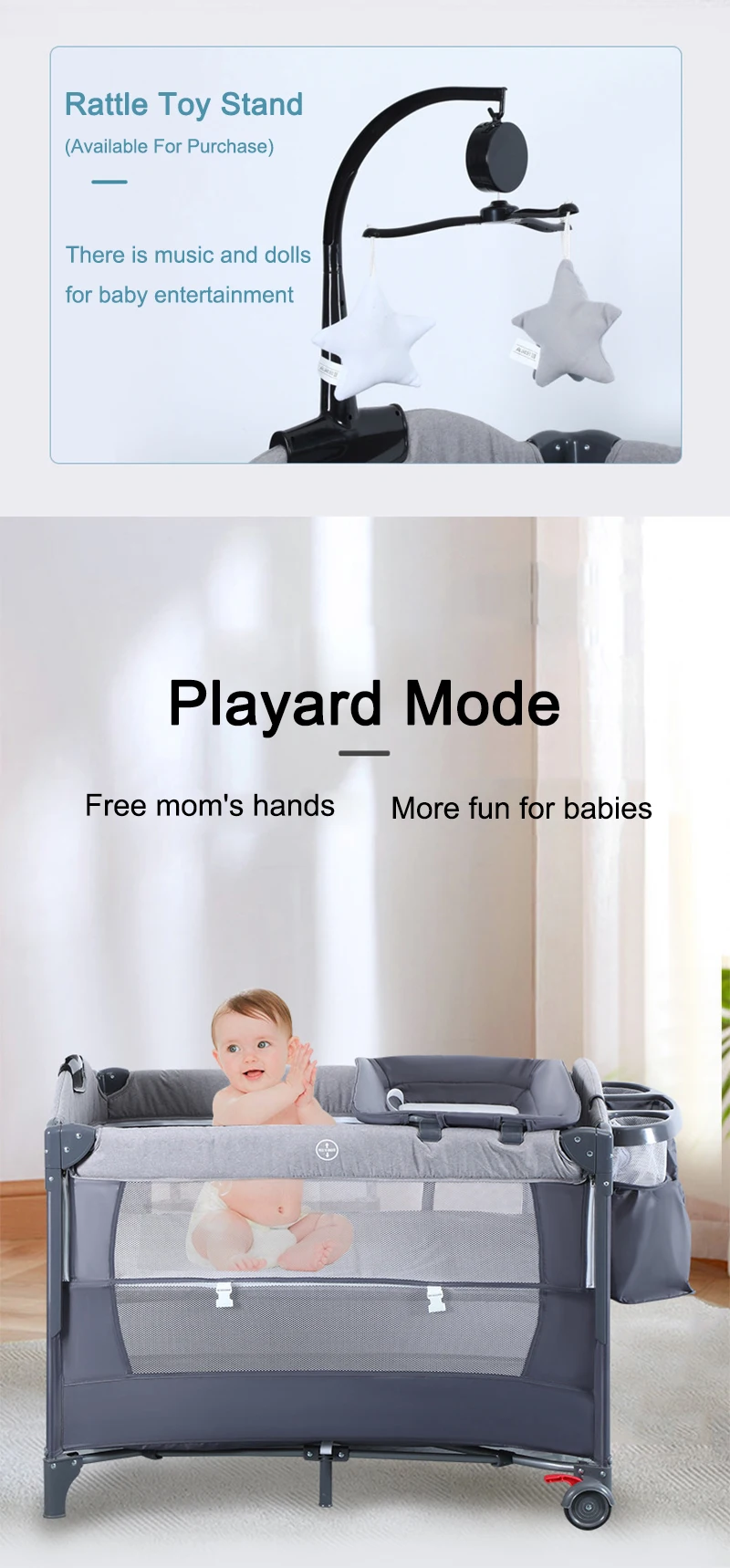 Modern Baby Bassinet Cot Adjustable Height Portable Folding Playpen ...