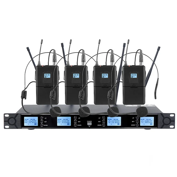 4 Channel Wireless Conference Microphone Professional UHF High Sensitive True Diversity Wireless Microphone