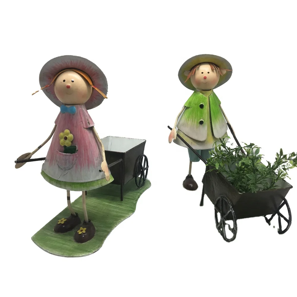 Durable Metal Craft   Boy and Girl Flower Pot