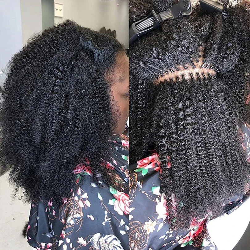 3B 3C Afro Kinky Curly I Tip Hair Extensions Mongolian Kinky Curly Hair Weave Natural Remy Human Hair Microlink_voghion.com